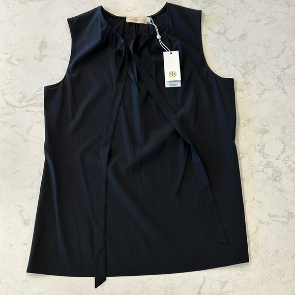 Tory Burch Tanya Top Black Silk Sleeveless Women’s Size 8 NWT - Picture 1 of 14